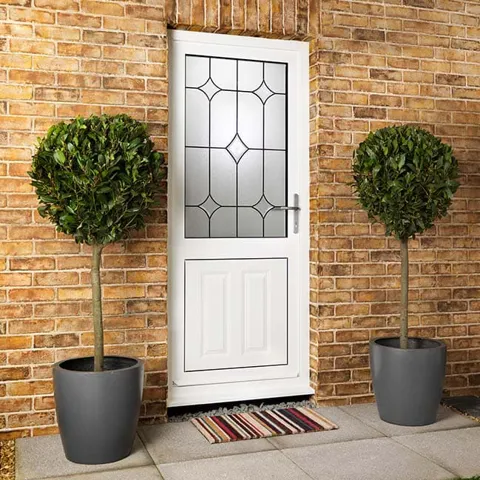 White Everest conservatory door with patterned glass